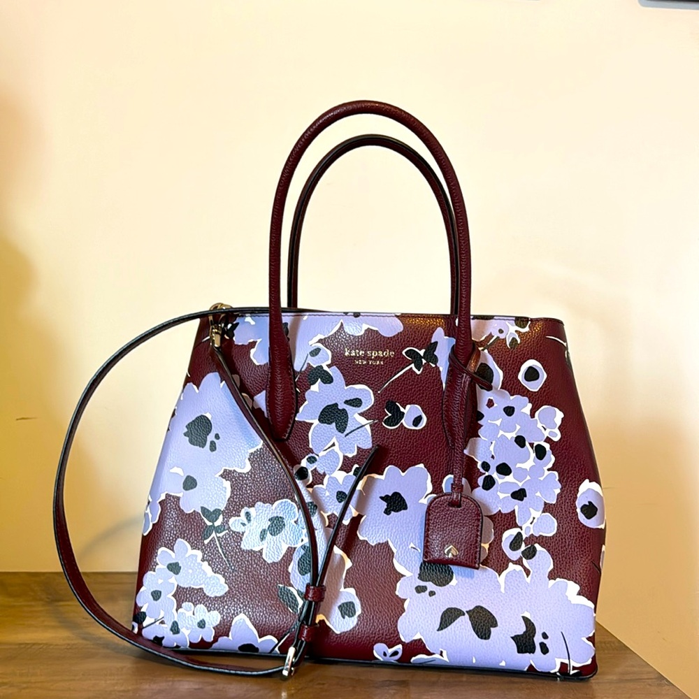 Kate Spade Eva Medium Top Zip Floral Purple Satchel Bag
